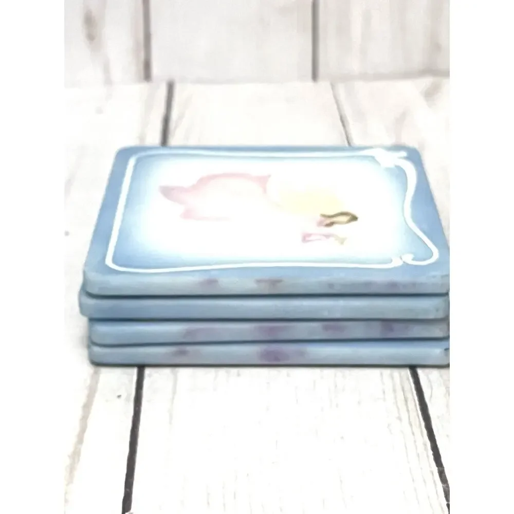 VTG Cottagecore Angel Tile Coasters Raised Ceramic Peace Dove Cork Back Set 4